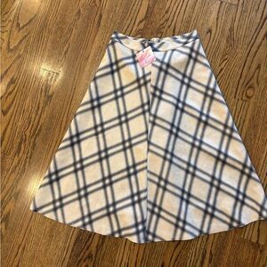 Chicwish Cream and Navy Plaid A-Line Midi Skirt
